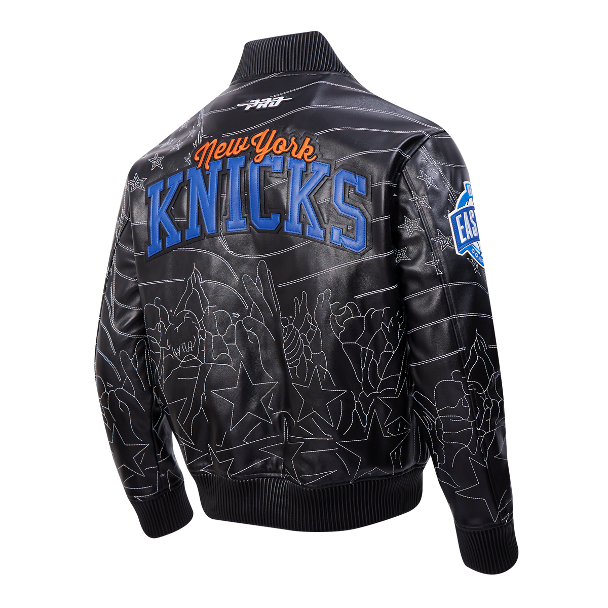 NBA NEW YORK KNICKS PRO PREMIUM MEN'S HEAVY LEATHER JACKET (BLACK)