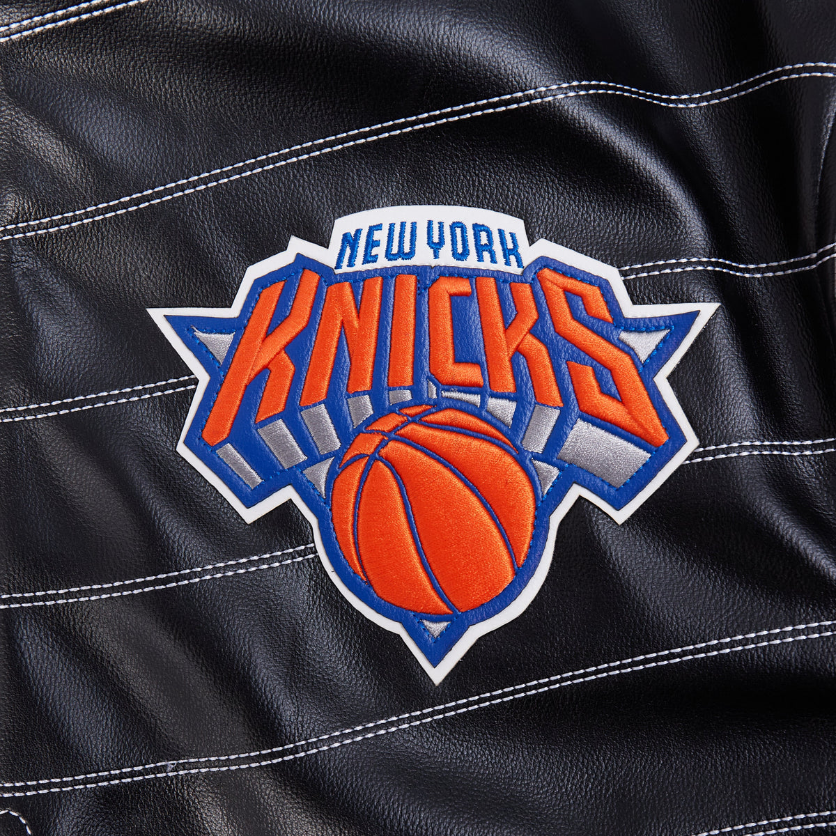 NBA NEW YORK KNICKS PRO PREMIUM MEN'S HEAVY LEATHER JACKET (BLACK)