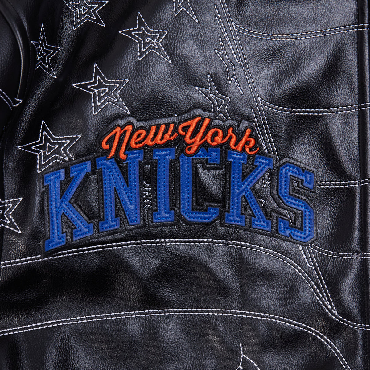 NBA NEW YORK KNICKS PRO PREMIUM MEN'S HEAVY LEATHER JACKET (BLACK)