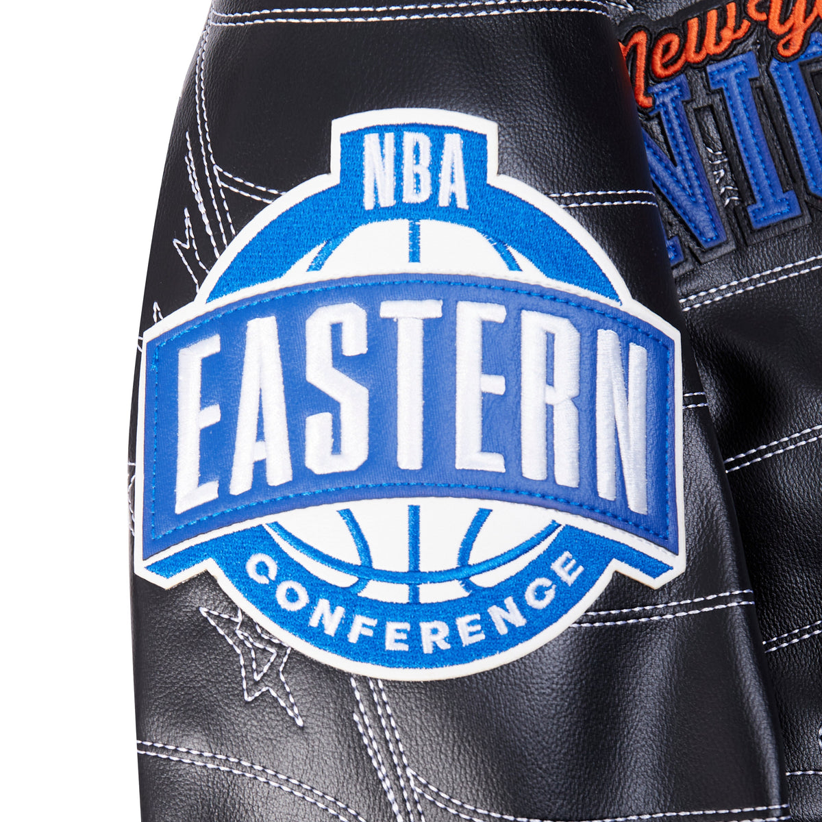 NBA NEW YORK KNICKS PRO PREMIUM MEN'S HEAVY LEATHER JACKET (BLACK)