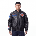 NBA NEW YORK KNICKS PRO PREMIUM MEN'S HEAVY LEATHER JACKET (BLACK)