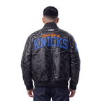 NBA NEW YORK KNICKS PRO PREMIUM MEN'S HEAVY LEATHER JACKET (BLACK)
