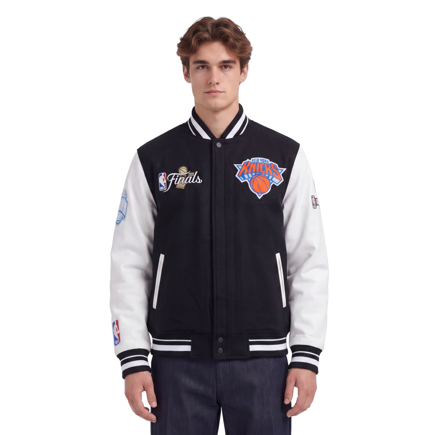 NBA NEW YORK KNICKS  MEN'S VARSITY JACKET (BLACK/WHITE)