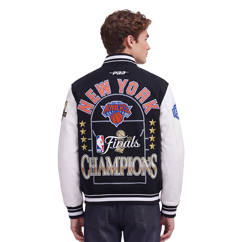 NEW YORK KNICKS 2026 NBA CHAMPIONSHIP   MEN'S VARSITY JACKET (BLACK/WHITE)