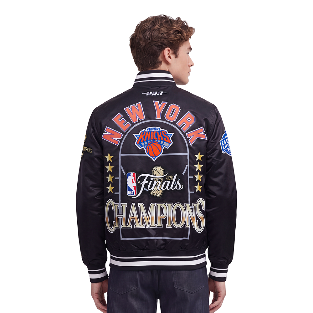 NBA NEW YORK KNICKS BLOUSON DU CHAMPIONNAT 2026 EN SATIN POUR HOMME (NOIR)