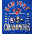 NBA NEW YORK KNICKS BLOUSON DU CHAMPIONNAT 2026 EN SATIN POUR HOMME (BLEU ROYAL/ORANGE/BLEU ROYAL)