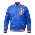 NBA NEW YORK KNICKS BLOUSON EN SATIN POUR HOMME (BLEU ROYAL/ORANGE/BLEU ROYAL)