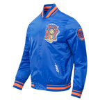 NBA NEW YORK KNICKS BLOUSON EN SATIN POUR HOMME (BLEU ROYAL/ORANGE/BLEU ROYAL)