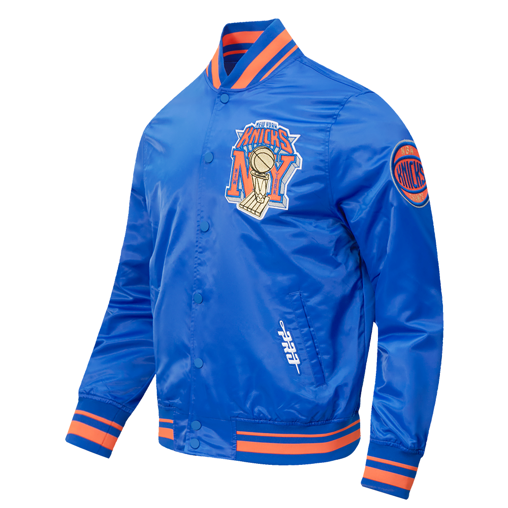NBA NEW YORK KNICKS  MEN'S SATIN JACKET (ROYAL/ORANGE/ROYAL)