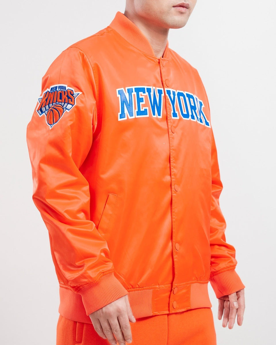 NBA NEW YORK KNICKS TEAM BIG LOGO MEN'S SATIN JACKET (ORANGE)