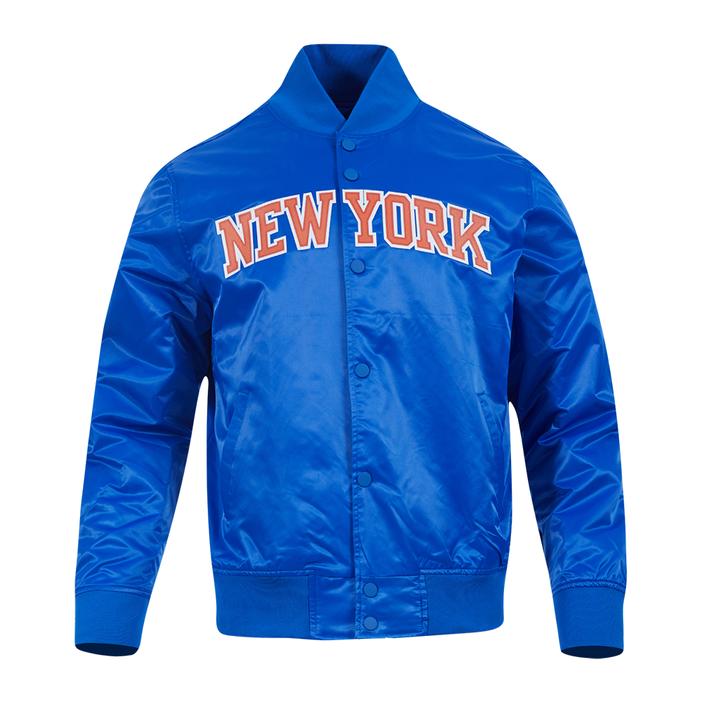 NBA NEW YORK KNICKS BLOUSON EN SATIN À GRAND LOGO D'ÉQUIPE POUR HOMME (BLEU ROYAL)