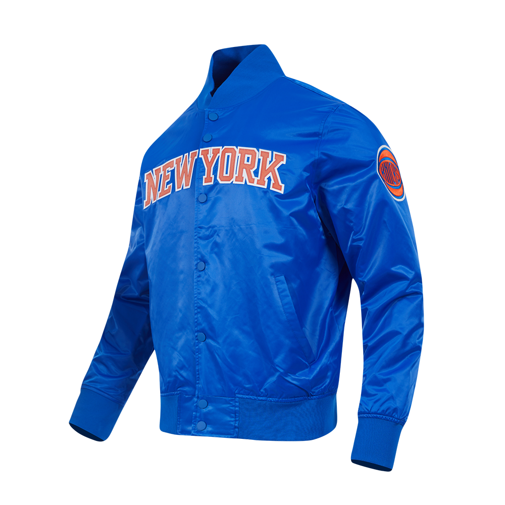 NBA NEW YORK KNICKS TEAM BIG LOGO MEN'S SATIN JACKET (ROYAL BLUE)