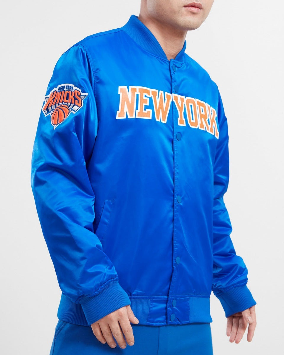 NBA NEW YORK KNICKS TEAM BIG LOGO MEN'S SATIN JACKET (ROYAL BLUE)