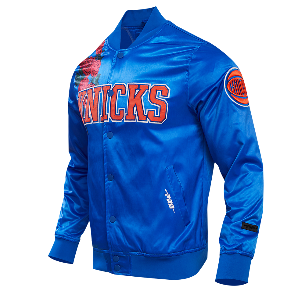 NBA NEW YORK KNICKS ROSES MEN'S SATIN JACKET (ROYAL BLUE)