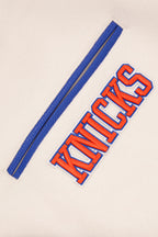 NBA NEW YORK KNICKS RETRO CLASSIC MEN'S RIB WOOL VARSITY JACKET (EGGSHELL/ ROYAL BLUE)