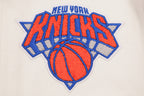 NBA NEW YORK KNICKS RETRO CLASSIC MEN'S RIB WOOL VARSITY JACKET (EGGSHELL/ ROYAL BLUE)