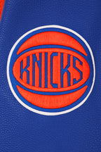 NBA NEW YORK KNICKS RETRO CLASSIC MEN'S RIB WOOL VARSITY JACKET (EGGSHELL/ ROYAL BLUE)