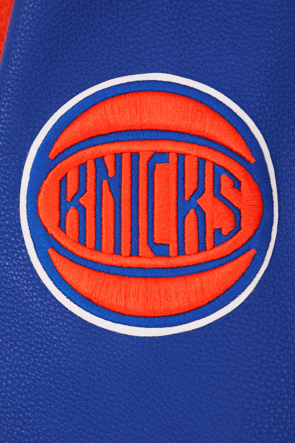 NBA NEW YORK KNICKS RETRO CLASSIC MEN'S RIB WOOL VARSITY JACKET (EGGSHELL/ ROYAL BLUE)