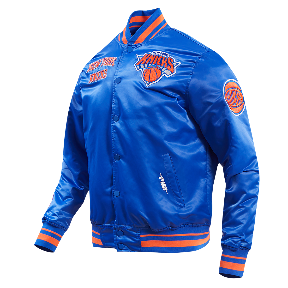 NBA NEW YORK KNICKS RETRO CLASSIC MEN'S RIB SATIN JACKET (ROYAL BLUE/ORANGE)