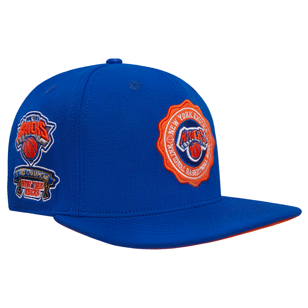 NBA NEW YORK KNICKS CREST EMBLEM WOOL SNAPBACK HAT (ROYAL BLUE)