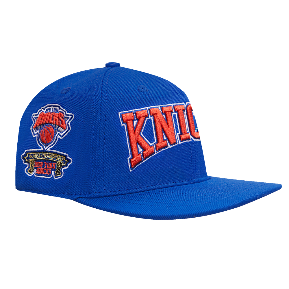 NBA NEW YORK KNICKS CREST EMBLEM UNISEX WORDMARK WOOL SNAPBACK HAT (ROYAL BLUE)
