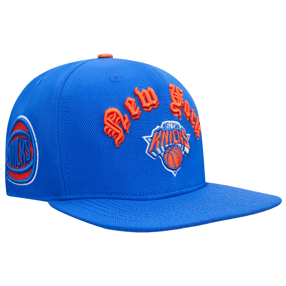 NBA NEW YORK KNICKS OLD ENGLISH UNISEX 6 PANEL SNAPBACK HAT (ROYAL BLUE)