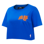 NBA NEW YORK KNICKS OLD ENGLISH WOMEN'S SJ BOXY TEE (ROYAL BLUE)