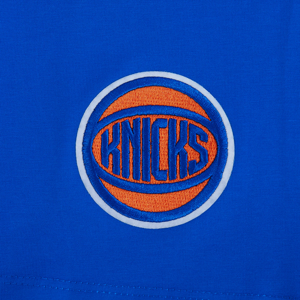 NBA NEW YORK KNICKS OLD ENGLISH WOMEN'S SJ BOXY TEE (ROYAL BLUE)
