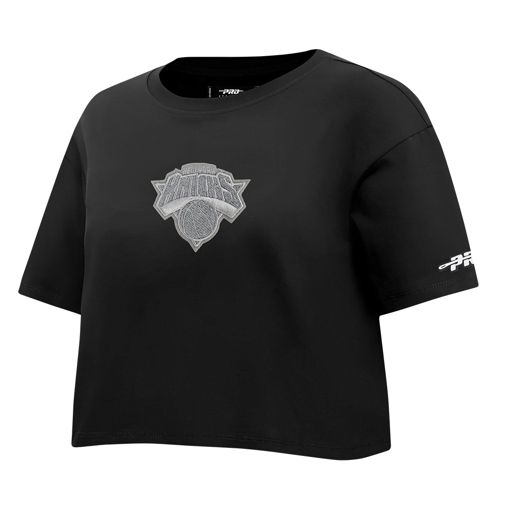 NBA NEW YORK KNICKS REVERSE FRENCH TERRY WOMEN'S SINGLE JERSEY BOXY TEE (BLACK)