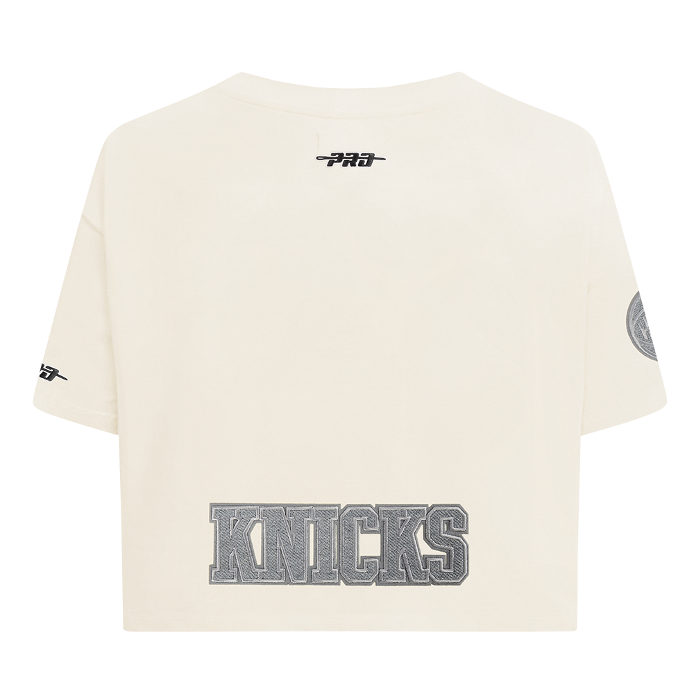 NBA NEW YORK KNICKS REVERSE FRENCH TERRY WOMEN'S SINGLE JERSEY BOXY TEE (EGGSHELL)