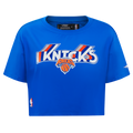 NBA NEW YORK KNICKS RETRO ELEVATION T-SHIRT EN JERSEY SIMPLE À COUPE CARRÉE POUR FEMME (BLEU ROYAL)