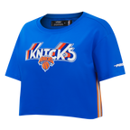 NBA NEW YORK KNICKS RETRO ELEVATION T-SHIRT EN JERSEY SIMPLE À COUPE CARRÉE POUR FEMME (BLEU ROYAL)