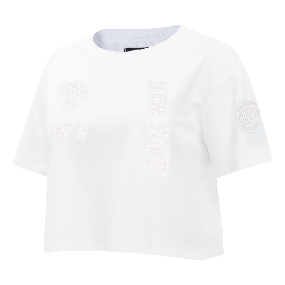 NBA NEW YORK KNICKS HOLOGRAM WOMEN'S SINGLE JERSEY BOXY TEE (WHITE)