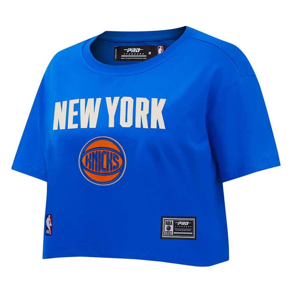 NBA NEW YORK KNICKS MODERN ORIGINALS T-SHIRT EN JERSEY SIMPLE À COUPE CARRÉE POUR FEMME (BLEU ROYAL)
