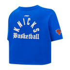 NBA NEW YORK KNICKS MODERN ORIGINALS T-SHIRT EN JERSEY SIMPLE À COUPE CARRÉE POUR FEMME (BLEU ROYAL)