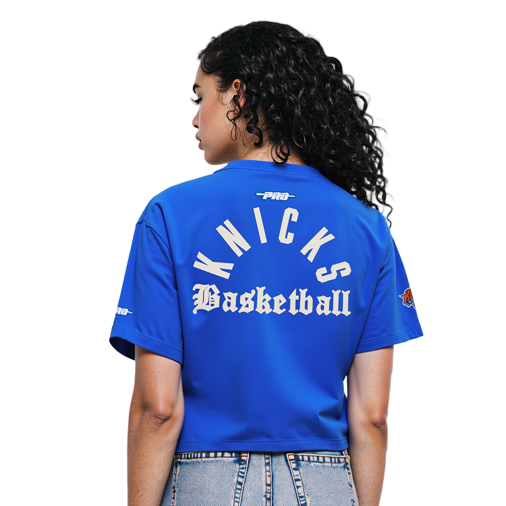 NBA NEW YORK KNICKS MODERN ORIGINALS T-SHIRT EN JERSEY SIMPLE À COUPE CARRÉE POUR FEMME (BLEU ROYAL)