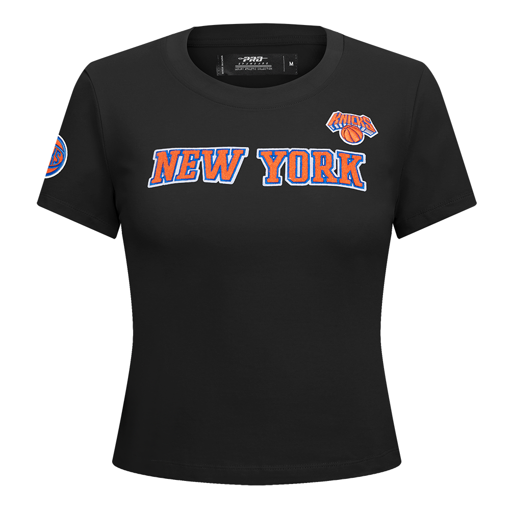 NBA NEW YORK KNICKS CLASSIC T-SHIRT EN JERSEY SIMPLE À COUPE AJUSTÉE POUR FEMME (NOIR)
