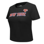 NBA NEW YORK KNICKS CLASSIC T-SHIRT EN JERSEY SIMPLE À COUPE AJUSTÉE POUR FEMME (NOIR)