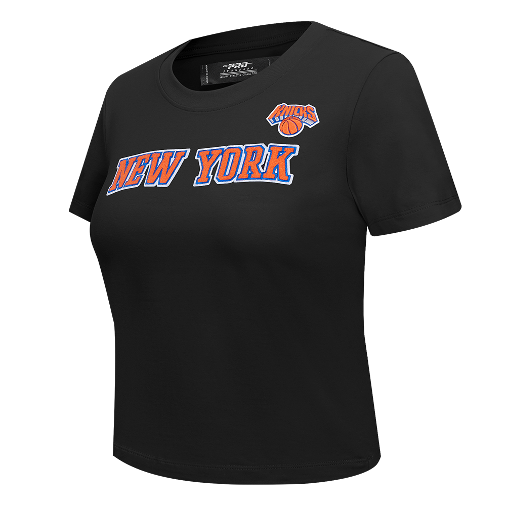 NBA NEW YORK KNICKS CLASSIC T-SHIRT EN JERSEY SIMPLE À COUPE AJUSTÉE POUR FEMME (NOIR)