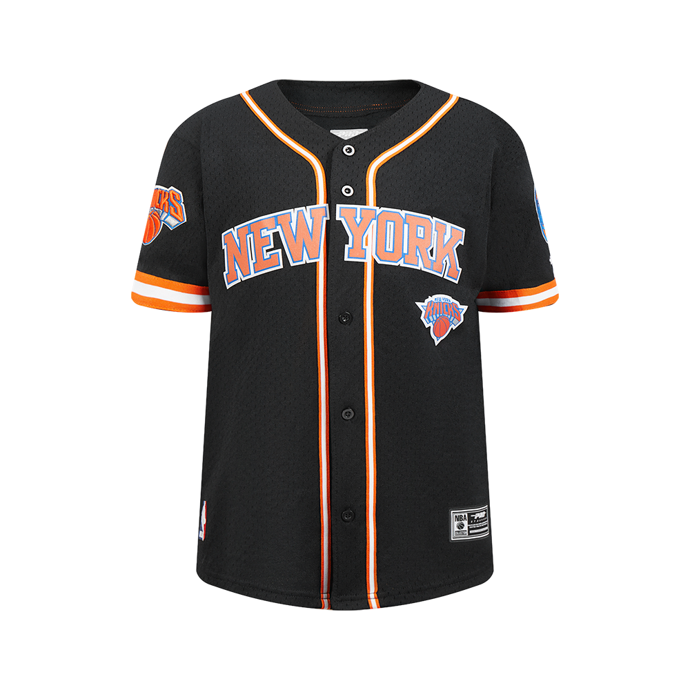 NBA NEW YORK KNICKS CLASSIC BIG BOY'S MESH BUTTON DOWN SHIRT (BLACK/ORANGE)