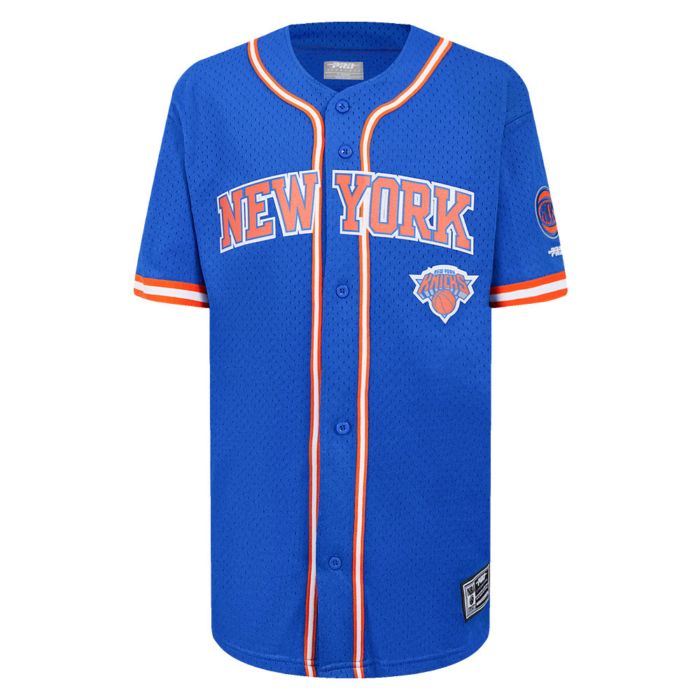 NBA NEW YORK KNICKS CLASSIC BIG BOY'S MESH BUTTON DOWN SHIRT (ROYAL BLUE/ORANGE)