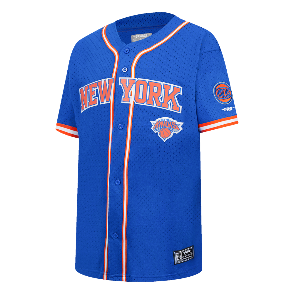 NBA NEW YORK KNICKS CLASSIC BIG BOY'S MESH BUTTON DOWN SHIRT (ROYAL BLUE/ORANGE)
