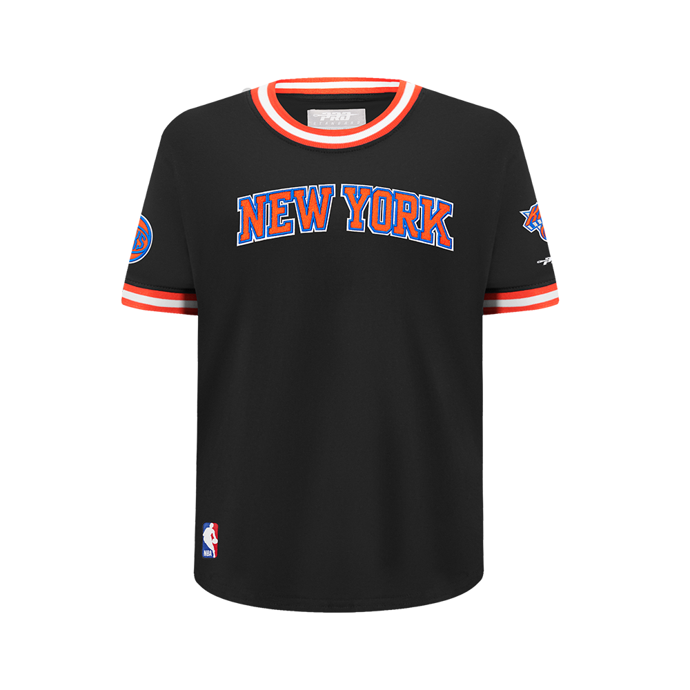 NBA NEW YORK KNICKS CLASSIC BIG BOY'S SS STRIPED RIB TEE (BLACK/ORANGE)