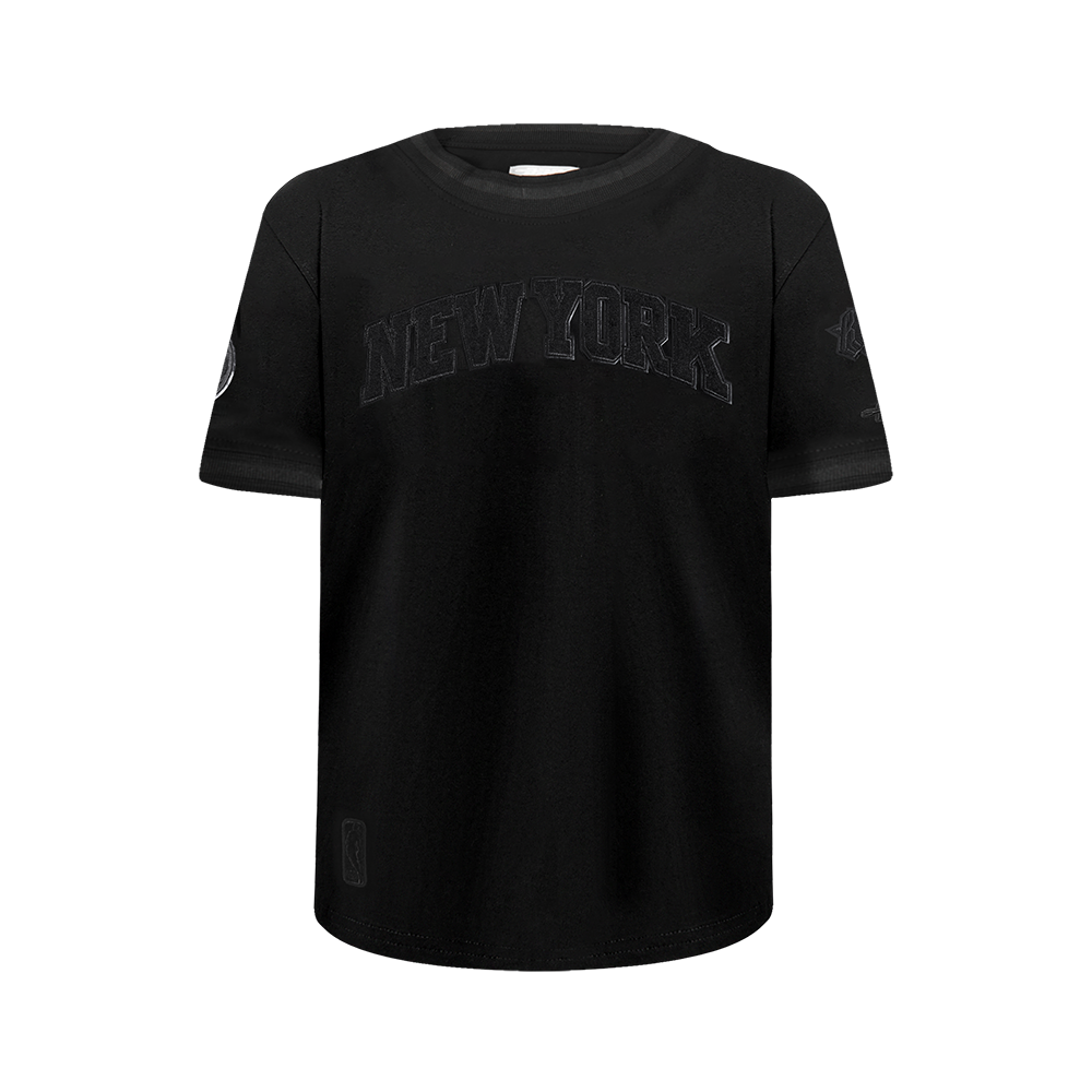 NBA NEW YORK KNICKS TRIPLE BLACK BIG BOY'S SS STRIPED RIB TEE (JET BLACK)
