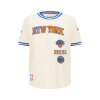 NBA NEW YORK KNICKS RETRO CLASSIC BIG BOY'S SS STRIPED RIB TEE (EGGSHELL/ROYAL BLUE)