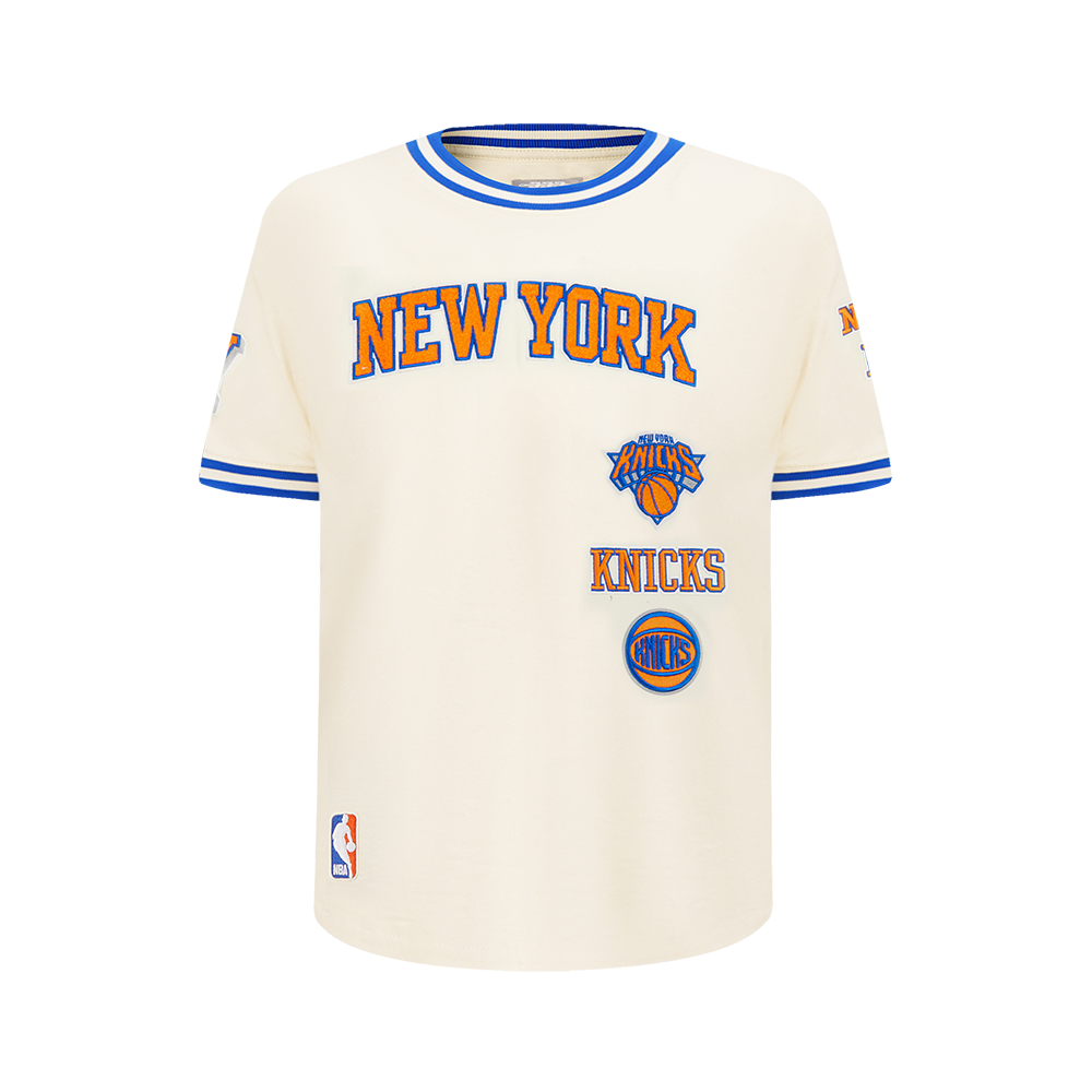 NBA NEW YORK KNICKS RETRO CLASSIC BIG BOY'S SS STRIPED RIB TEE (EGGSHELL/ROYAL BLUE)