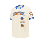 NBA NEW YORK KNICKS RETRO CLASSIC BIG BOY'S SS STRIPED RIB TEE (EGGSHELL/ROYAL BLUE)