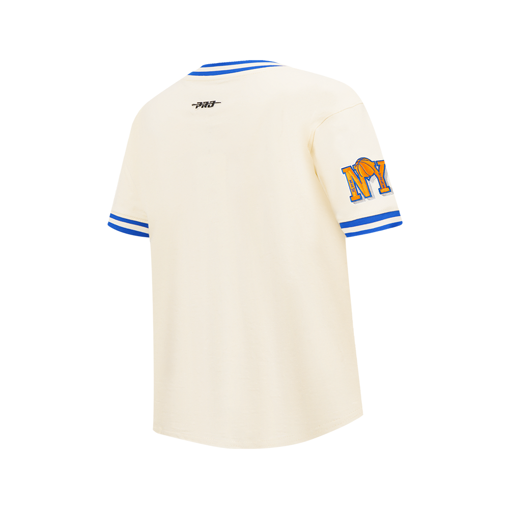NBA NEW YORK KNICKS RETRO CLASSIC BIG BOY'S SS STRIPED RIB TEE (EGGSHELL/ROYAL BLUE)