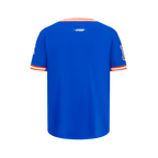 NBA NEW YORK KNICKS RETRO CLASSIC T-SHIRT CÔTELÉ RAYÉ À MANCHES COURTES POUR GARÇON JUNIOR (BLEU ROYAL/ORANGE)