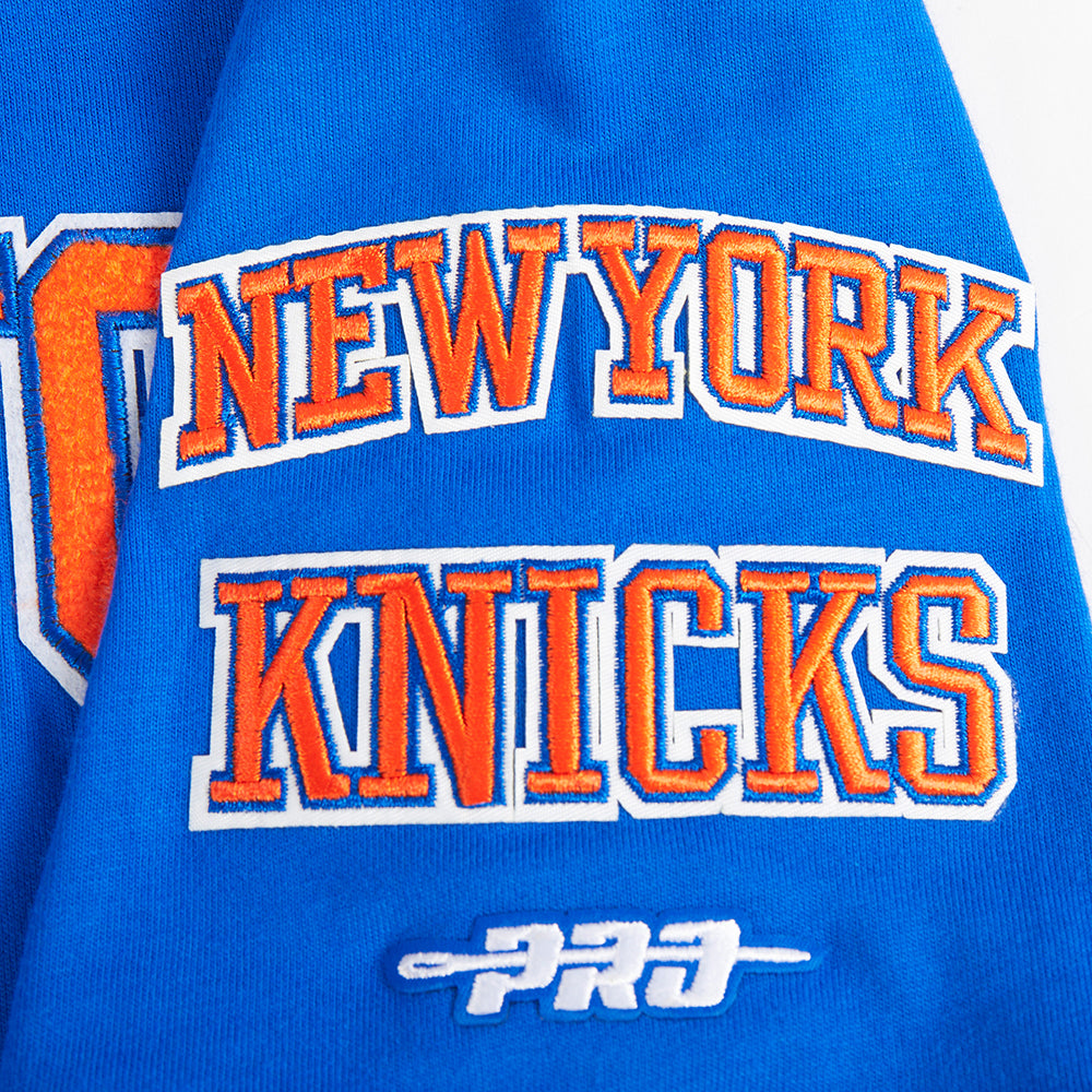 NBA NEW YORK KNICKS RETRO CLASSIC T-SHIRT CÔTELÉ RAYÉ À MANCHES COURTES POUR GARÇON JUNIOR (BLEU ROYAL/ORANGE)